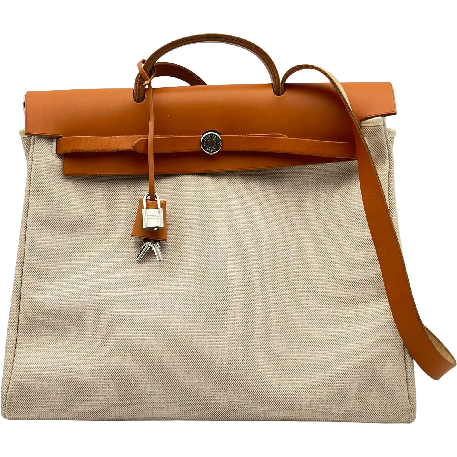 エルメス HERMES エールバッグMM □G刻印 ベージュ/ゴールド シルバー金具 トワル レザー ユニセックス ハンドバッグ ショルダーバッグ