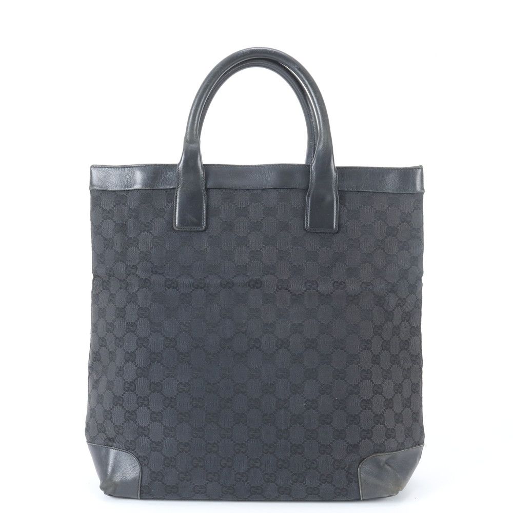 グッチ GGキャンバス 002 1121 レザー トート バッグ ショルダー ビジネス 通勤 ブラック 黒 A4 メンズ レディース MMM EB1-5【中古】