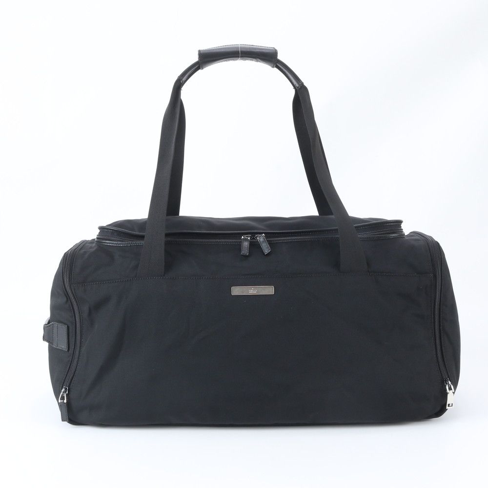 美品 グッチ レザー ナイロン ボストン バッグ 出張 旅行 トート キャリー 本革 ブラック 黒 メンズ レディース UMM EB2-4【中古】