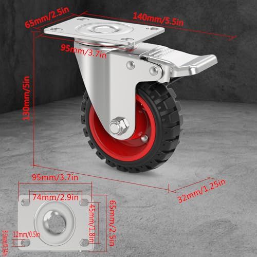 ☆新品☆COOWOO 4インチ キャスター 4個セット 車輪 ブレーキ付き 高耐久性 耐荷重450kg 360度回転 静音 ミュートシリーズDIY家具交換キット ホイール径100mm (4インチ（4個セット）) 0a9b34a0｜詳細画像