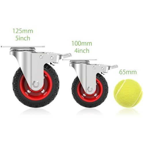 ☆新品☆COOWOO 4インチ キャスター 4個セット 車輪 ブレーキ付き 高耐久性 耐荷重450kg 360度回転 静音 ミュートシリーズDIY家具交換キット ホイール径100mm (4インチ（4個セット）) 0a9b34a0｜詳細画像