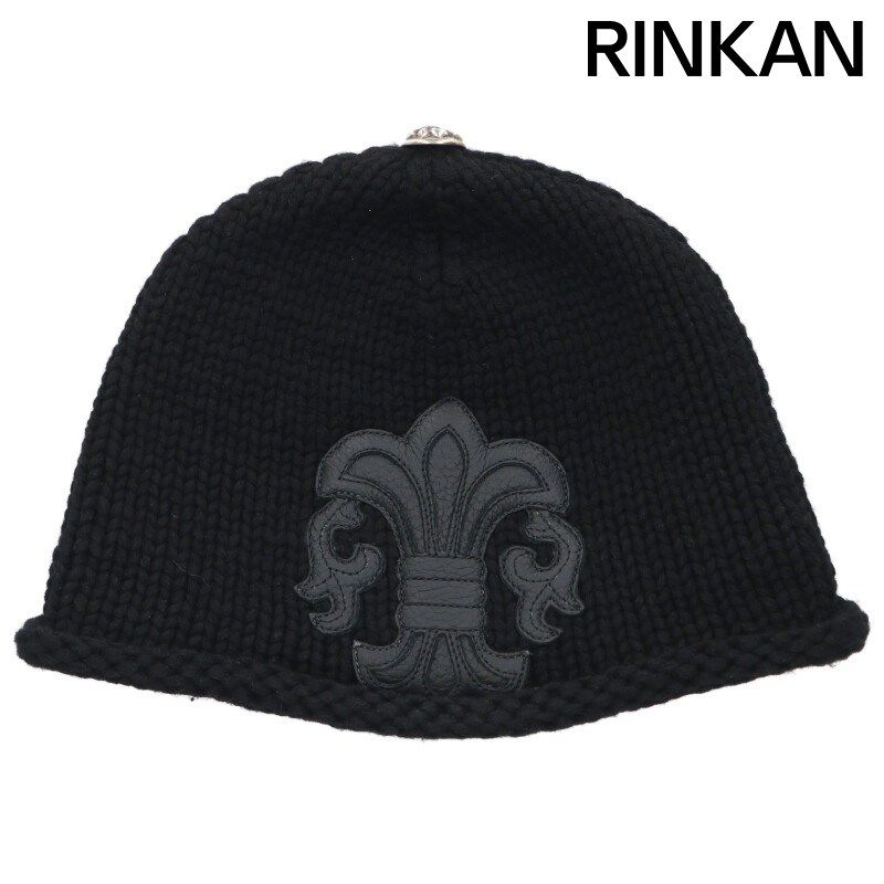クロムハーツ BEANIE CASH/レザーパッチビーニー レザーBSフレアパッチクロスボール付カシミヤ帽子 メンズ ONE SIZE