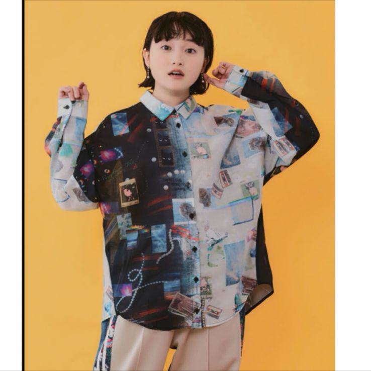 Scolar ポラロイド柄or花ネコストライプ柄 ガーゼシャツ