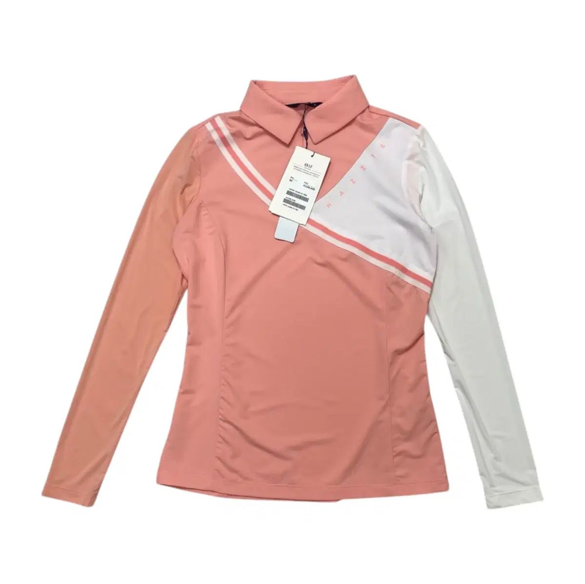 HAZZYS(へジス) ゴルフ コーラルピンク バイカラー ハーフジップ 長袖 カラーTシャツ 85