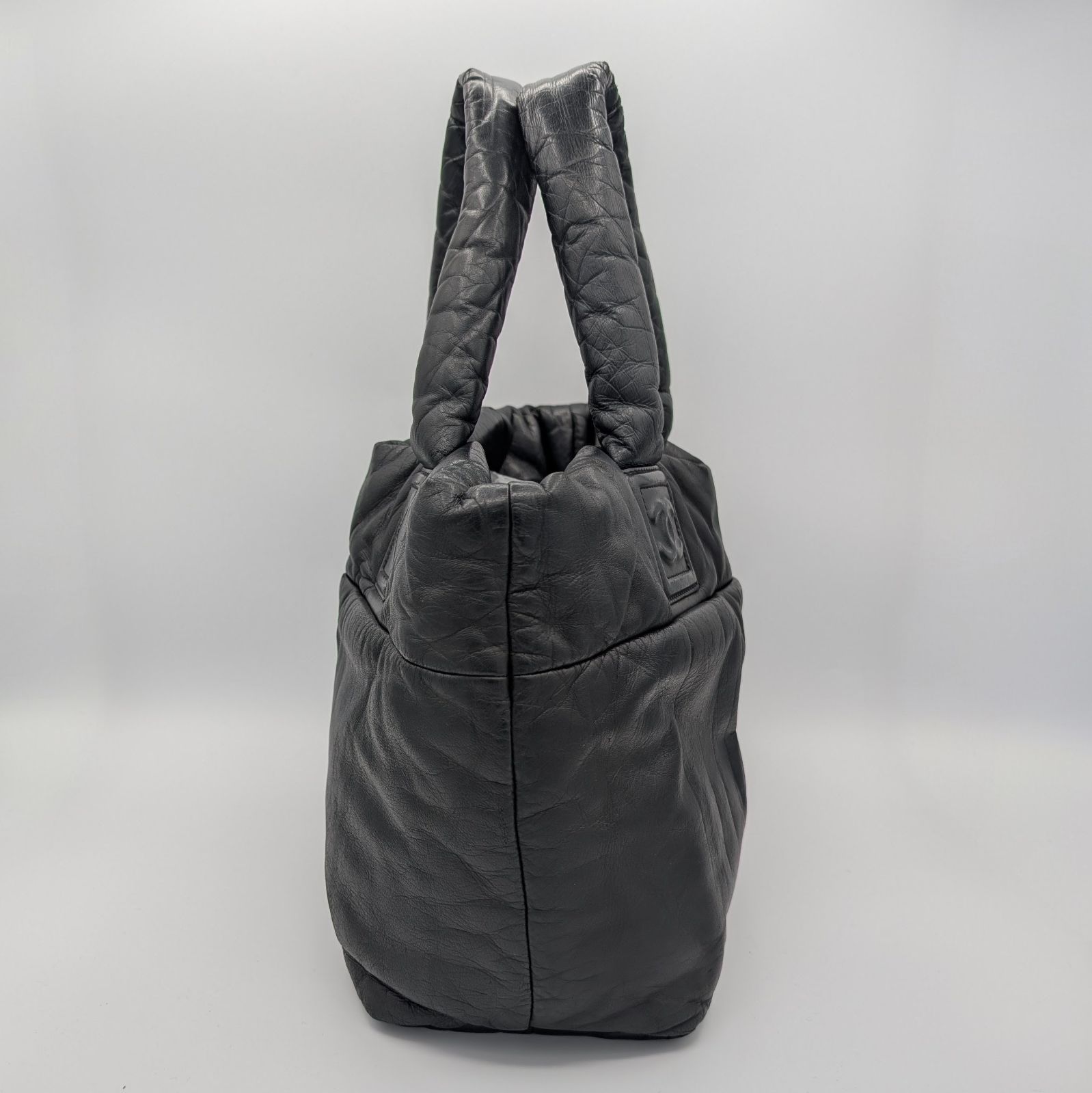 【シャネル】コココクーンバッグ☆リバーシブル☆人気カラー☆カーキ×ブラック☆美品 CHANEL シャネル コココクーン オールレザー トートバッグ