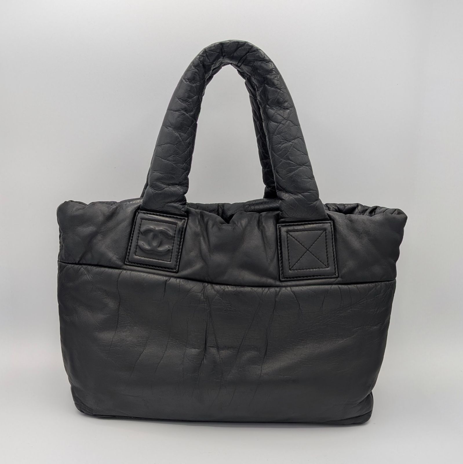 【シャネル】コココクーンバッグ☆リバーシブル☆人気カラー☆カーキ×ブラック☆美品 CHANEL シャネル コココクーン オールレザー トートバッグ