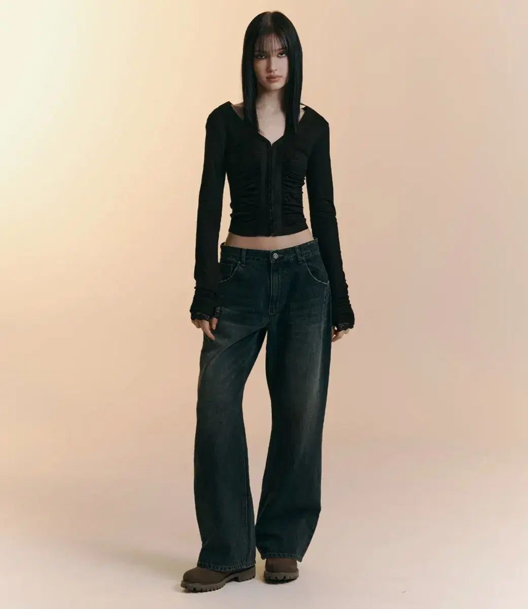 プリーズノーフォロー 25 Damaged washing wide denim S