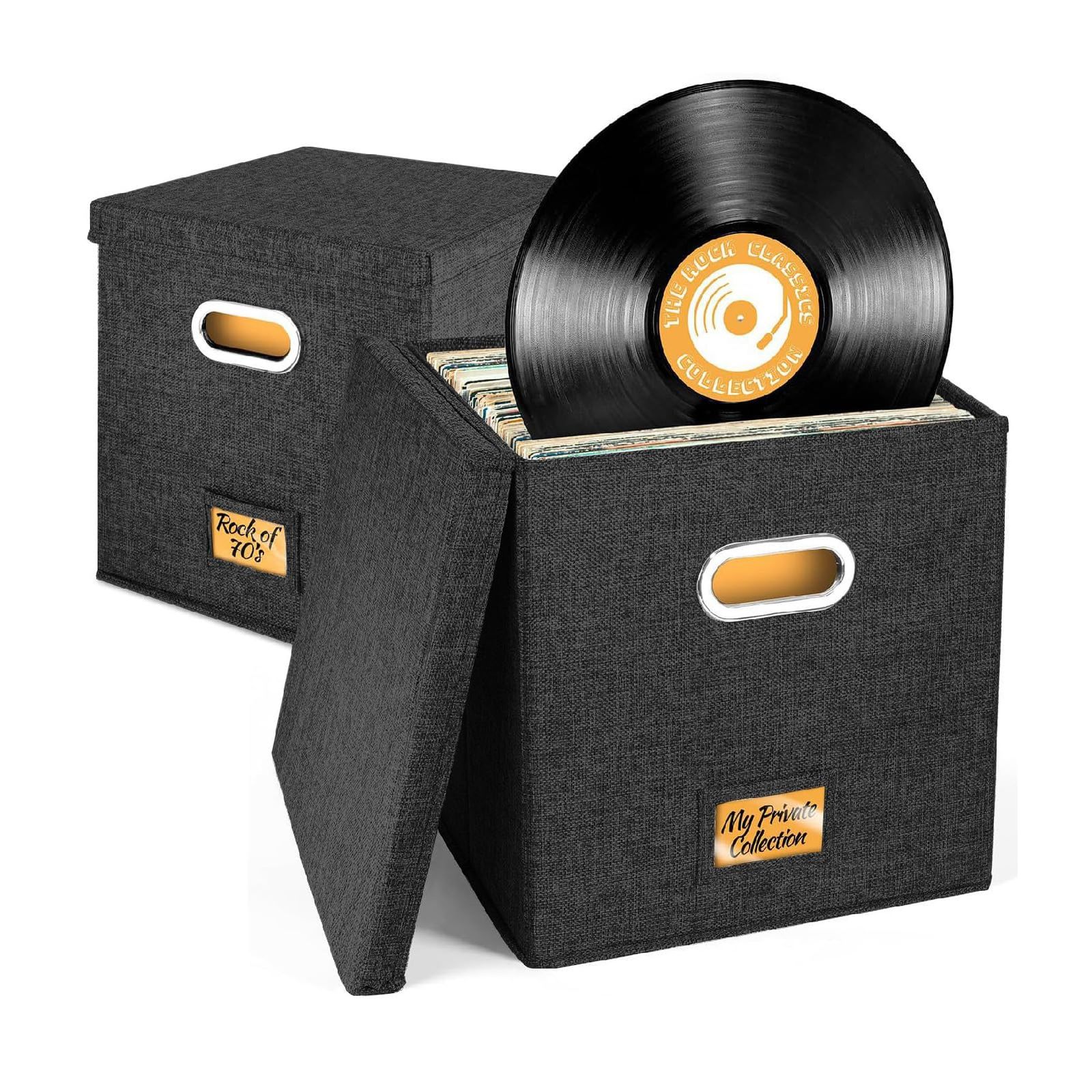 Boono レコード専用 レコードケース レコードボックス レコード 収納 ボックス 蓋付き 収納box (ブラック2個セット)as db7e2885