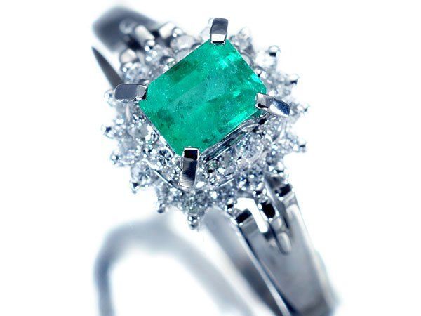 【ジュエリー極】鮮やかグリーン！良質天然エメラルド0.46ct＆天然ダイヤモンド0.25ct 高級Pt900リング h8516ku【送料無料】