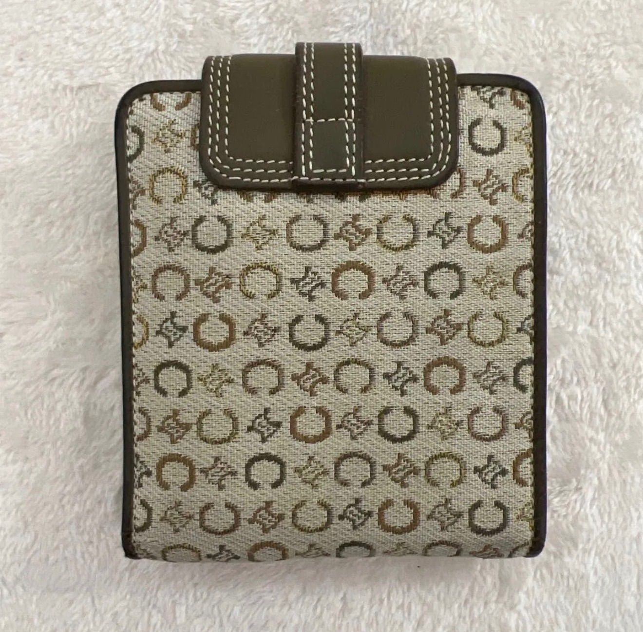 CELINE セリーヌ マカダム柄 二つ折り財布 キャンバス×レザー カーキ系