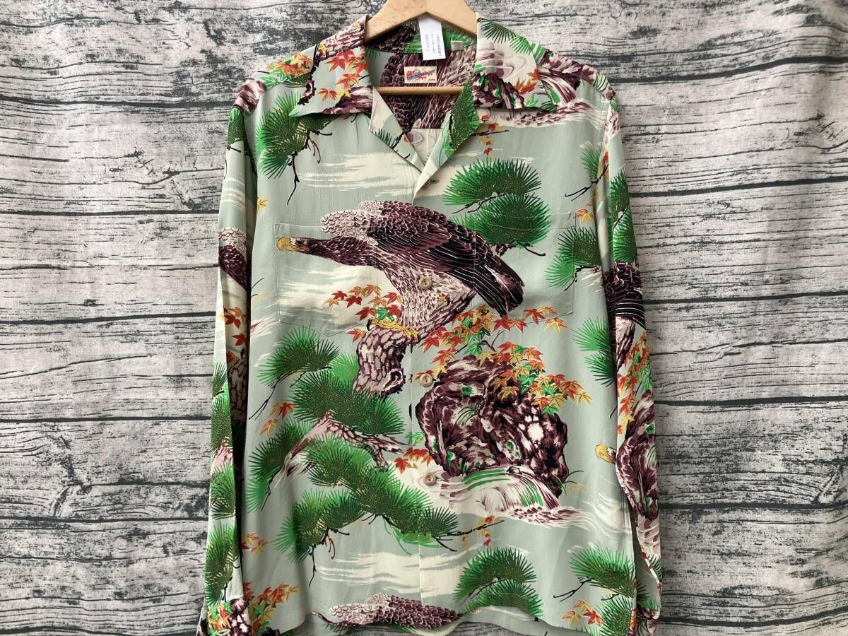 SUN SURF アロハシャツ 長袖シャツ 日本製 鷹 紅葉 Mサイズ アメカジ