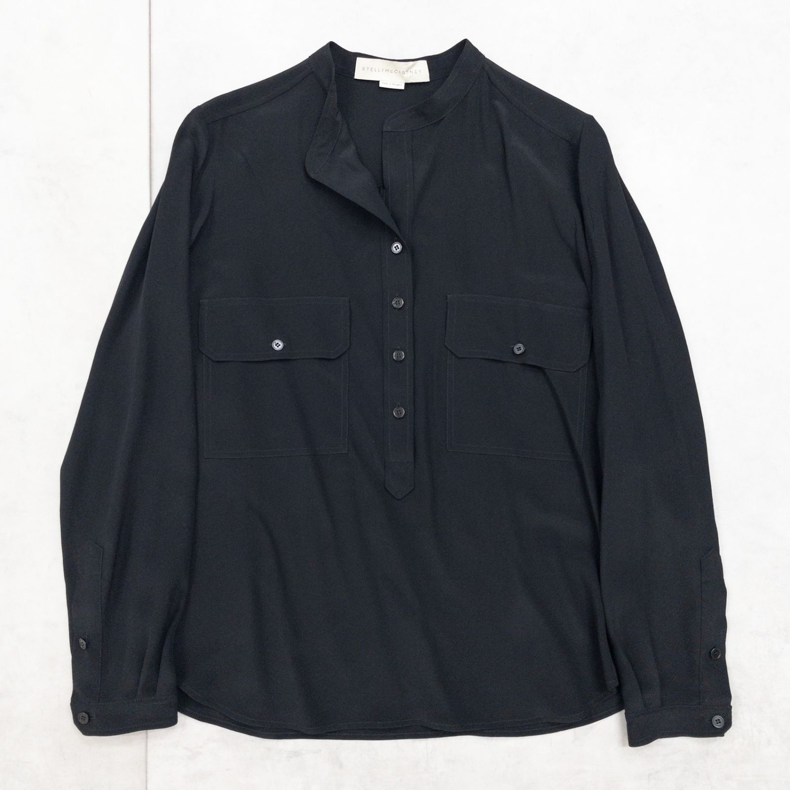 STELLA MCCARTNEY ステラマッカートニー シャツ ブラウス プルオーバー ノーカラー シルク ブラック ハンガリー製 レディース 38 b01403