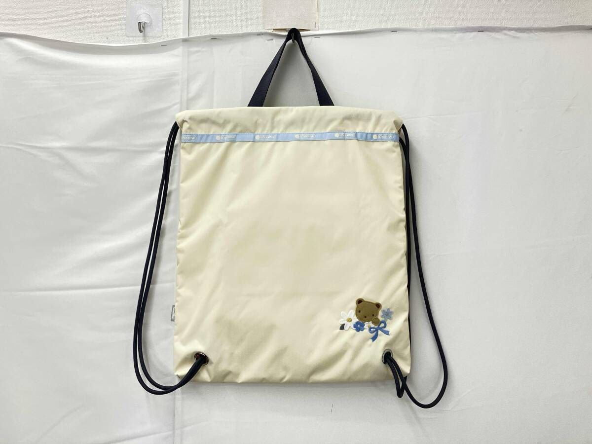 LeSportsac × familiar レスポートサック ファミリア コラボ ナップサック ワッペン 鞄 バッグ オフホワイト系 オフ白系 レディース