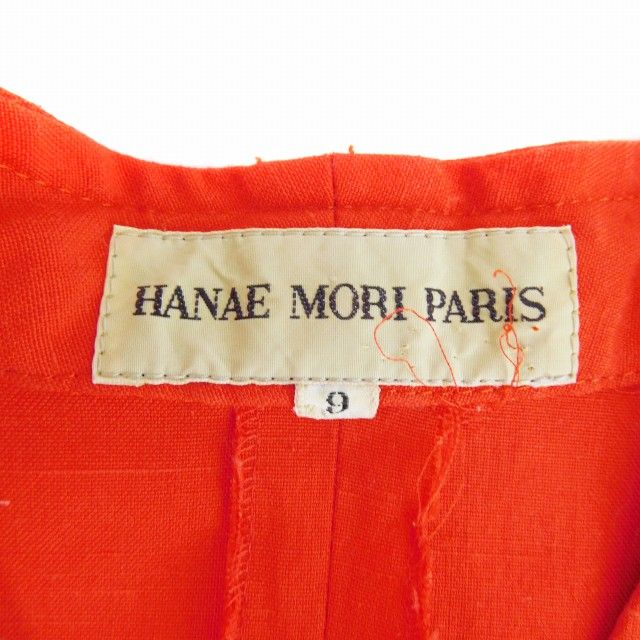 ハナエモリ HANAE MORI PARIS ジャケット ノーカラー 五分袖 薄手 無地