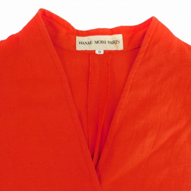 ハナエモリ HANAE MORI PARIS ジャケット ノーカラー 五分袖 薄手 無地