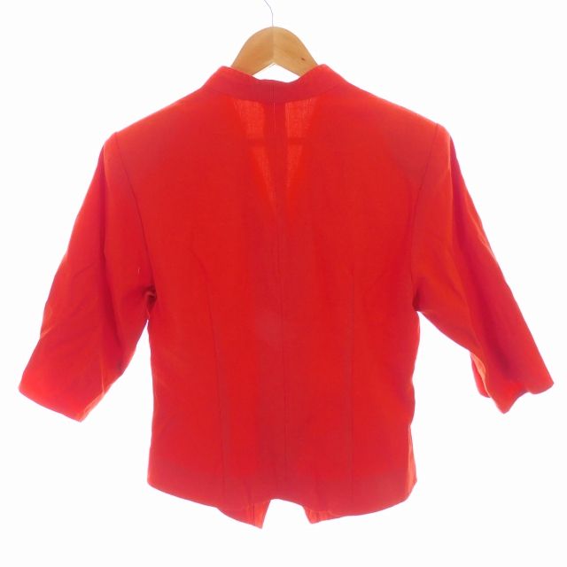 【美品】HANAE MORI ハナエモリ　赤 羊革　ジャケット　38サイズ大きめ ハナエモリ HANAE MORI PARIS ジャケット ノーカラー 五分袖 薄手 無地