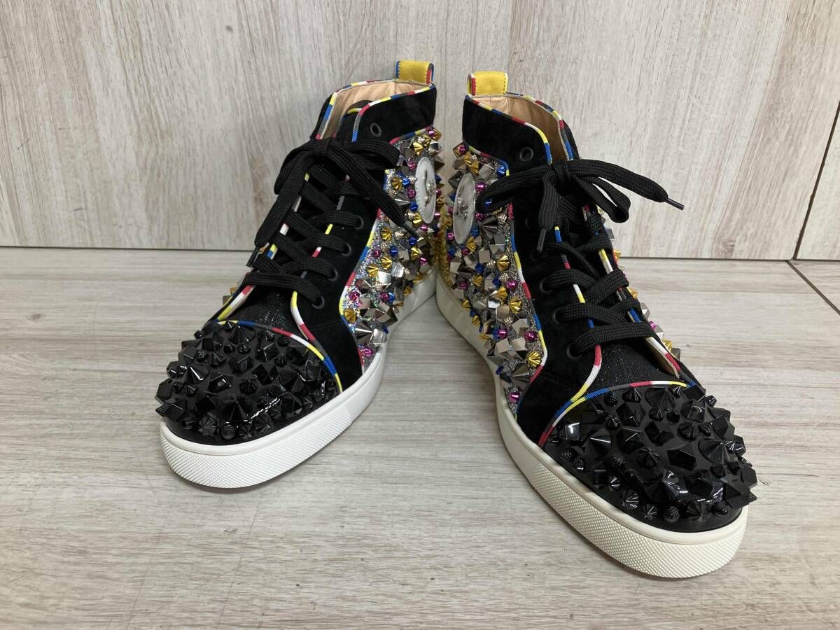 Christian Louboutin クリスチャン ルブタン スニーカー REMIX FLAT PAT レザー × ファブリック ハイカット 28-28.5cm