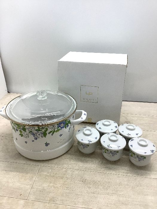 H6 LOUIS PITAUO ルイピトー ホーロー 茶碗蒸しセット 茶碗蒸し碗5客＆ホーロー両手鍋 蒸し鍋 現状品