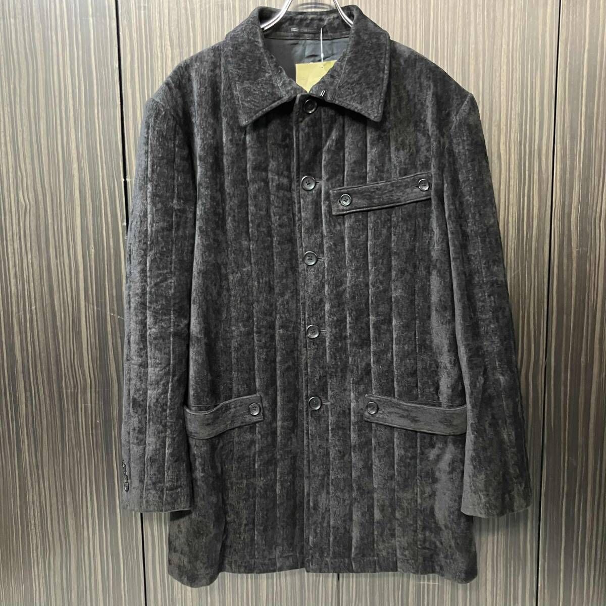 タグ付 25aw YOUJI YAMAMOTO POUR HOMME LINEN VELVET TAB DETAIL PADED JACKET サイズ2 ブラック系 ヨウジヤマモトプールオム HL-J10-314