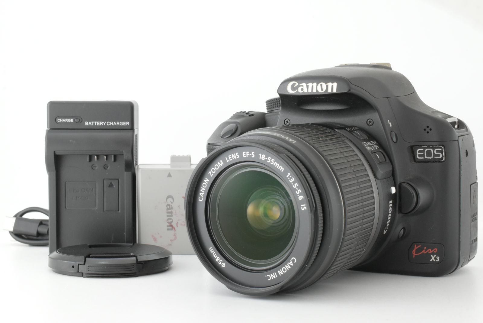 【美品】シャッターカウント 45068回 Canon EOS Kiss X3 EF-S 18-55mm f3.5-5.6 IS Lens キャノン デジタル一眼レフカメラ (EF-TN-JP2304)