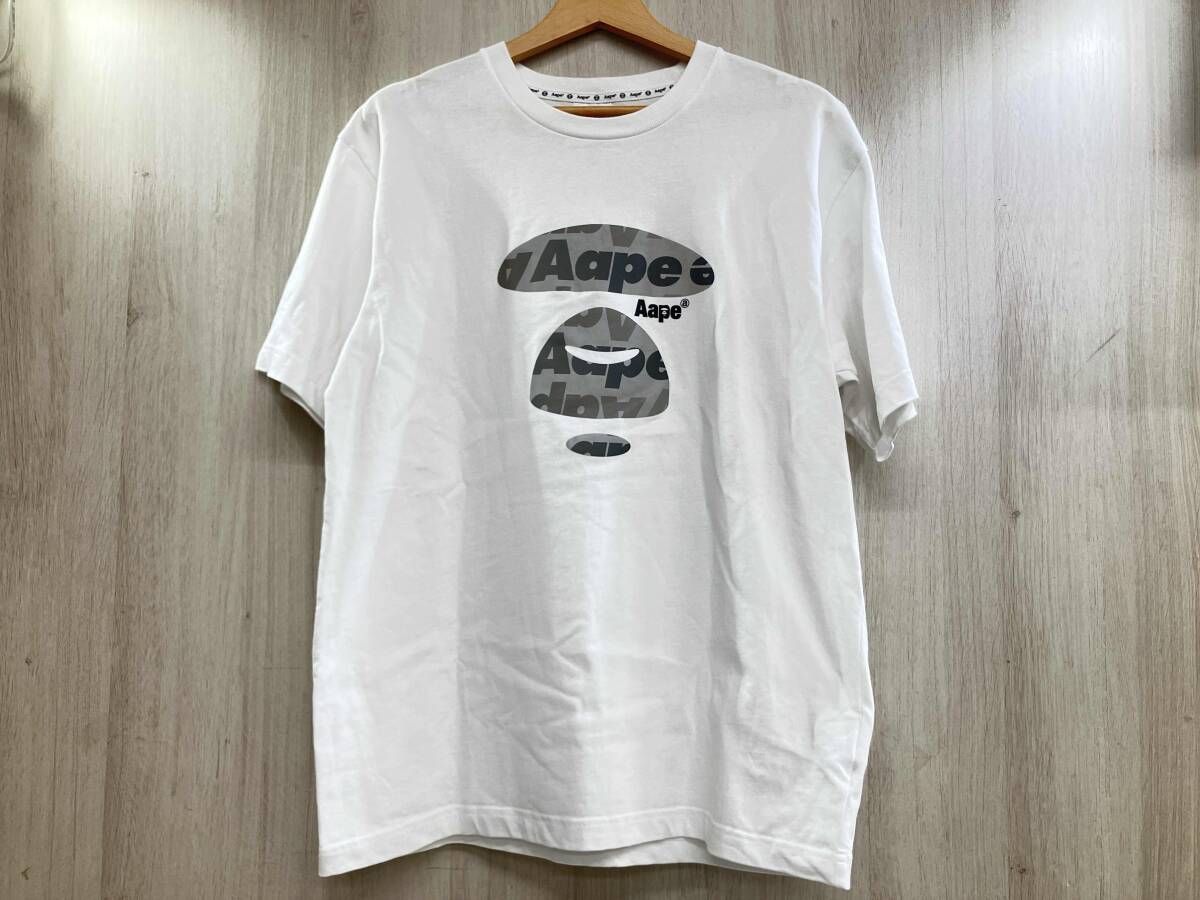 夏 A APE BY A BATHING APE エーエイプ バイ ア ベイシング エイプ フェイスロゴプリントTシャツ ムーンフェイス クルーネック L ホワイト