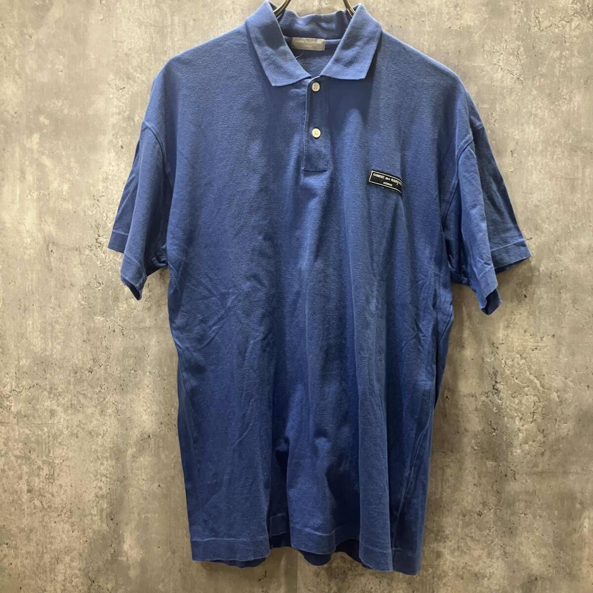 80s COMME des GARCONS HOMME ロゴパッチポロシャツ ブルー コムデギャルソンオム