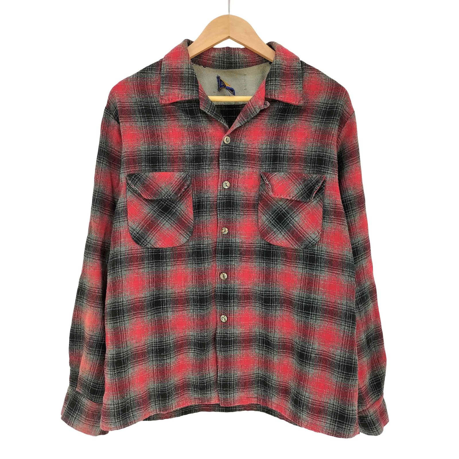 ユーズドフルギ USED古着 SPORSMAN 50s~60s オンブレチェック フロントダブルフラップポケット L/S オープンカラー フランネルシャツ メンズ import：L 15,595円