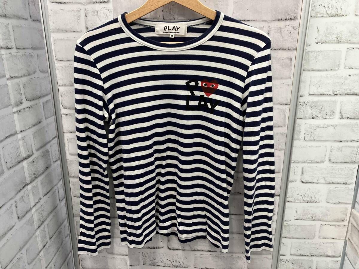 PLAY ／ プレイ ／ COMME des GARCONS ／ コムデギャルソン ／ 長袖シャツ ／ AZ-T019 ／ ボーダー柄 ／ ロゴプリントTee ／ サイズM