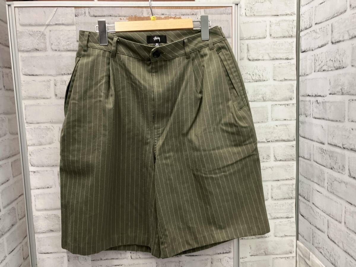STUSSY / その他ハーフパンツ / ストライプ / KHK / ウール / volume pleated shout stripe / W30 / カーキ / ステューシー
