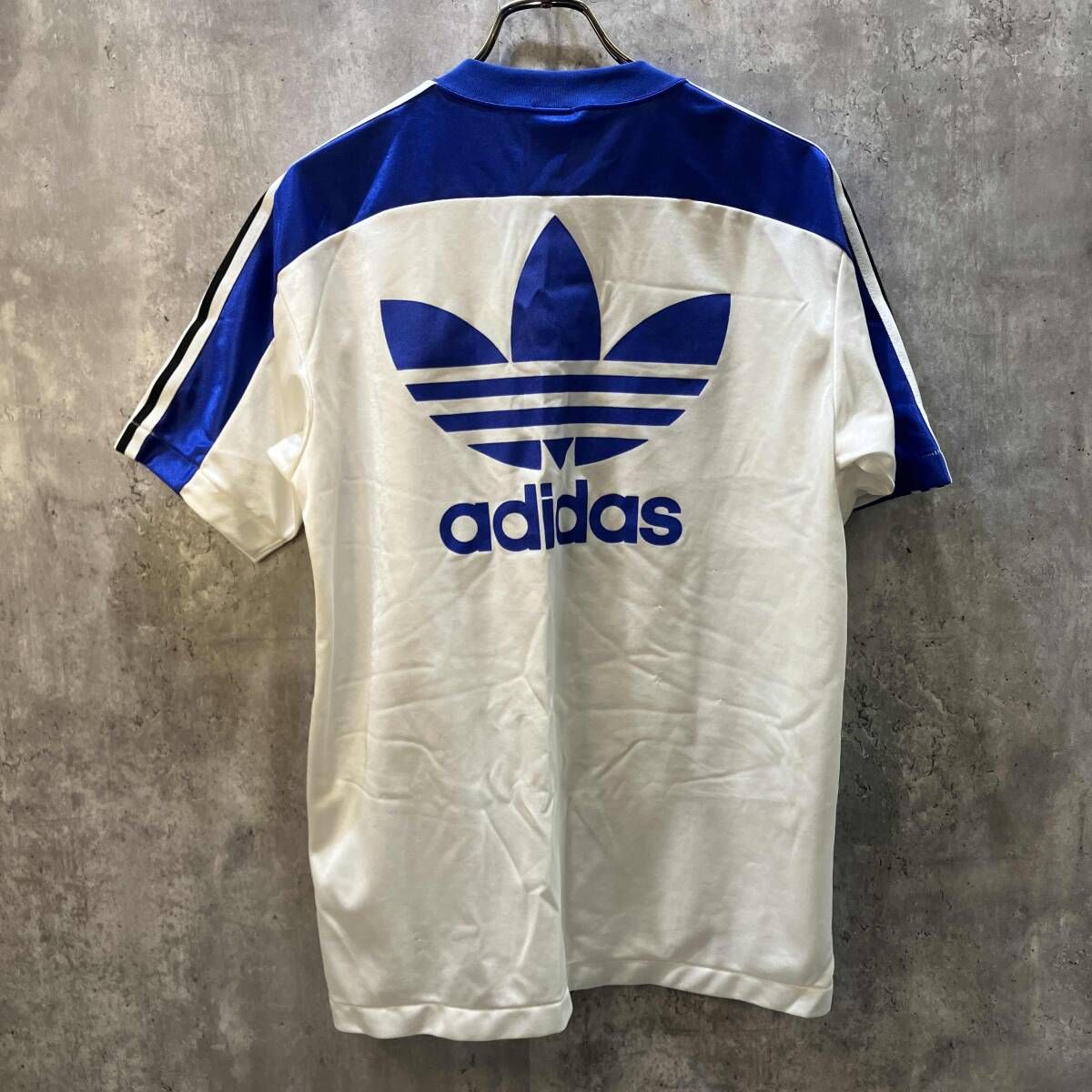 80s OLD adidas Game shirt Blue／White sizeL 半袖Tシャツ ゲームシャツ オールド アディダス