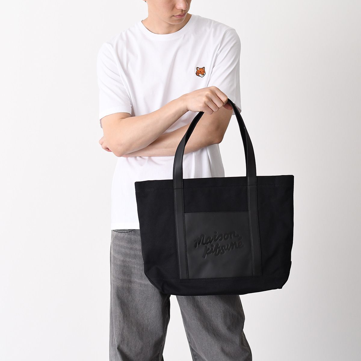 MAISON KITSUNE メゾン キツネ トートバッグ キャンバス アンド レザー