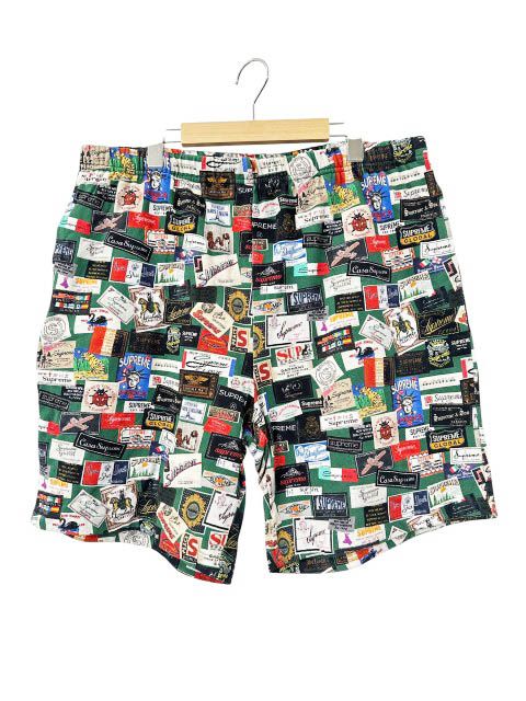 シュプリーム SUPREME 21SS Labels Pique Short ラベル ピケ 総柄 ショーツ ハーフ パンツ XL 緑グリーン ブランド古着ベクトル 中古☆AA★260520