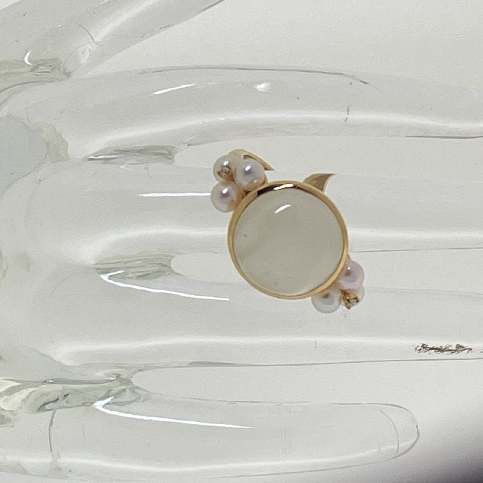 美品]]K18 ムーンストーン 5ct ダイヤモンド 0.01ct リング 4.72g 