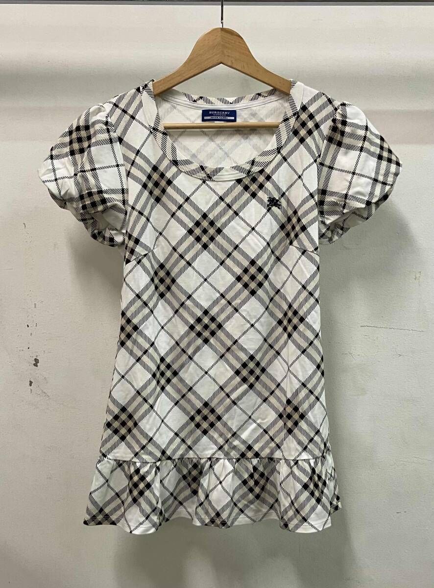 BURBERRY BLUE LABEL バーバリー ブルーレーベル 半袖カットソー ノバチェック 総柄 FAF03-550-01 フレンチスリーブ フリル サイズ38