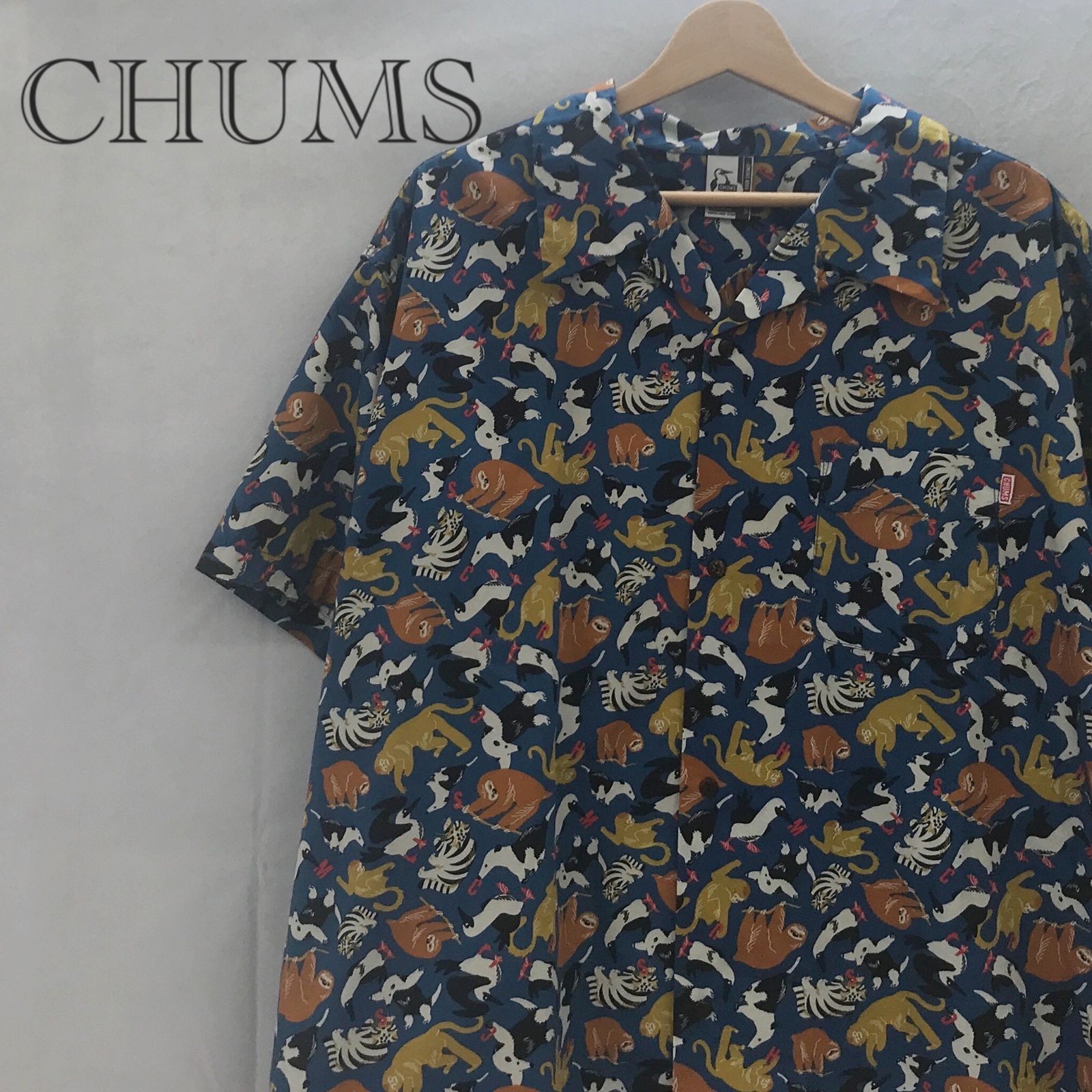 Chums チャムス メンズ Chumloha Shirt チャムロハシャツ CH02-1233 半袖シャツ アロハシャツ アニマル柄 動物 XL ブルー 青 メンズ ファッション _233023