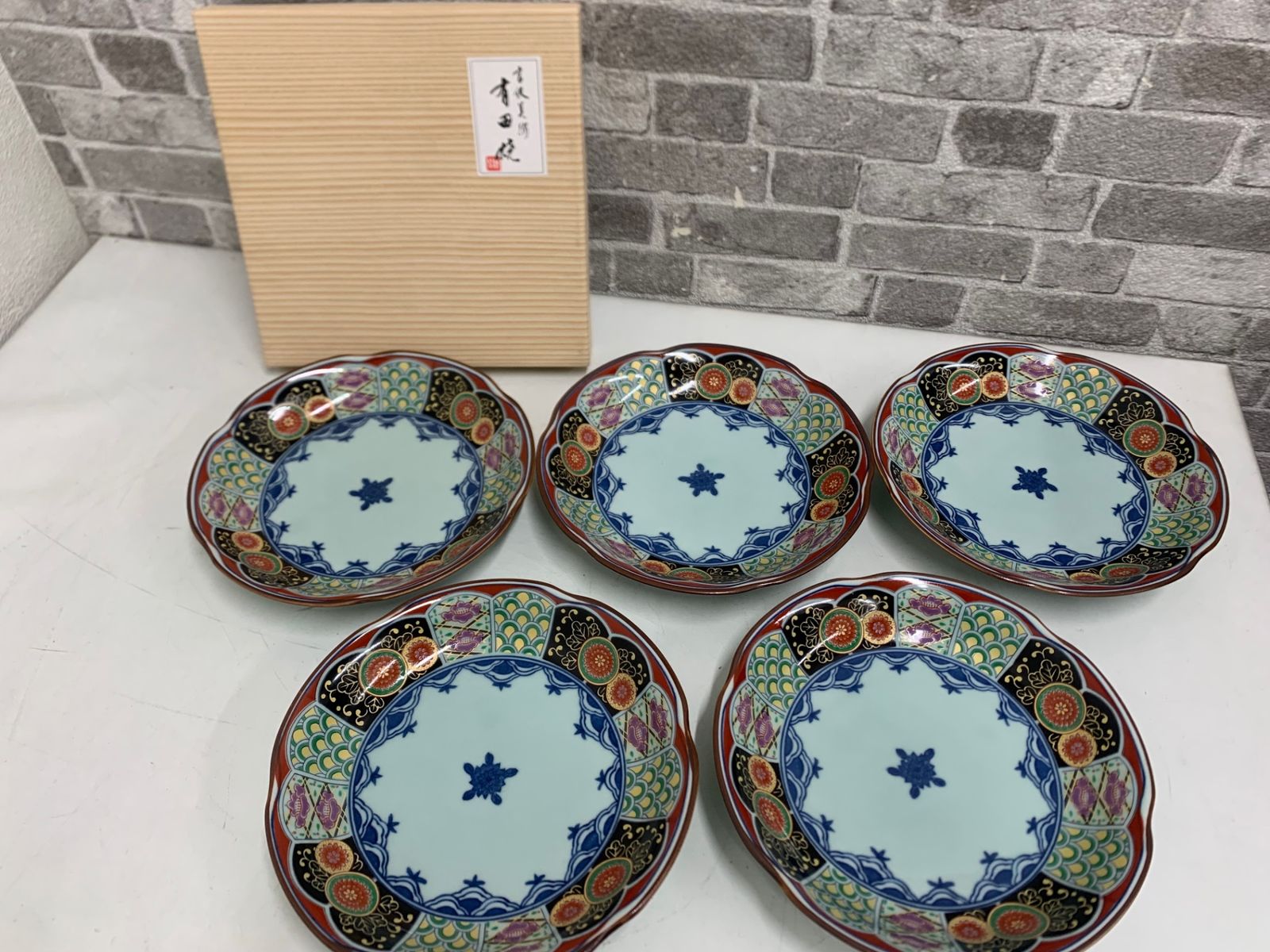 未使用☆ 有田焼 聖山窯 染錦古伊万里 銘々皿 5客セット 小皿 和食器