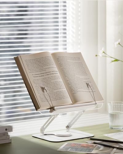 viozon アクリル製ブックスタンド 書見台 読書用、料理本ホルダー、筆記台 本立て、高さと角度調整可能、360°回転ベース、折りたたみ可能 持ち運び便利、軽い、オフィス、キッチン、学校の教科書、レシピ、雑誌、タブレット、ラップトップ★ 6bc8ad90