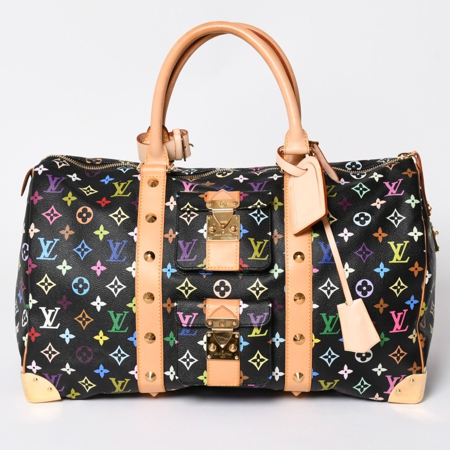 新品同様 LOUIS VUITTON ルイヴィトン × 村上隆 モノグラムマルチカラー キーポル45 ボストンバッグ ノワール M92640 中古 4a002459