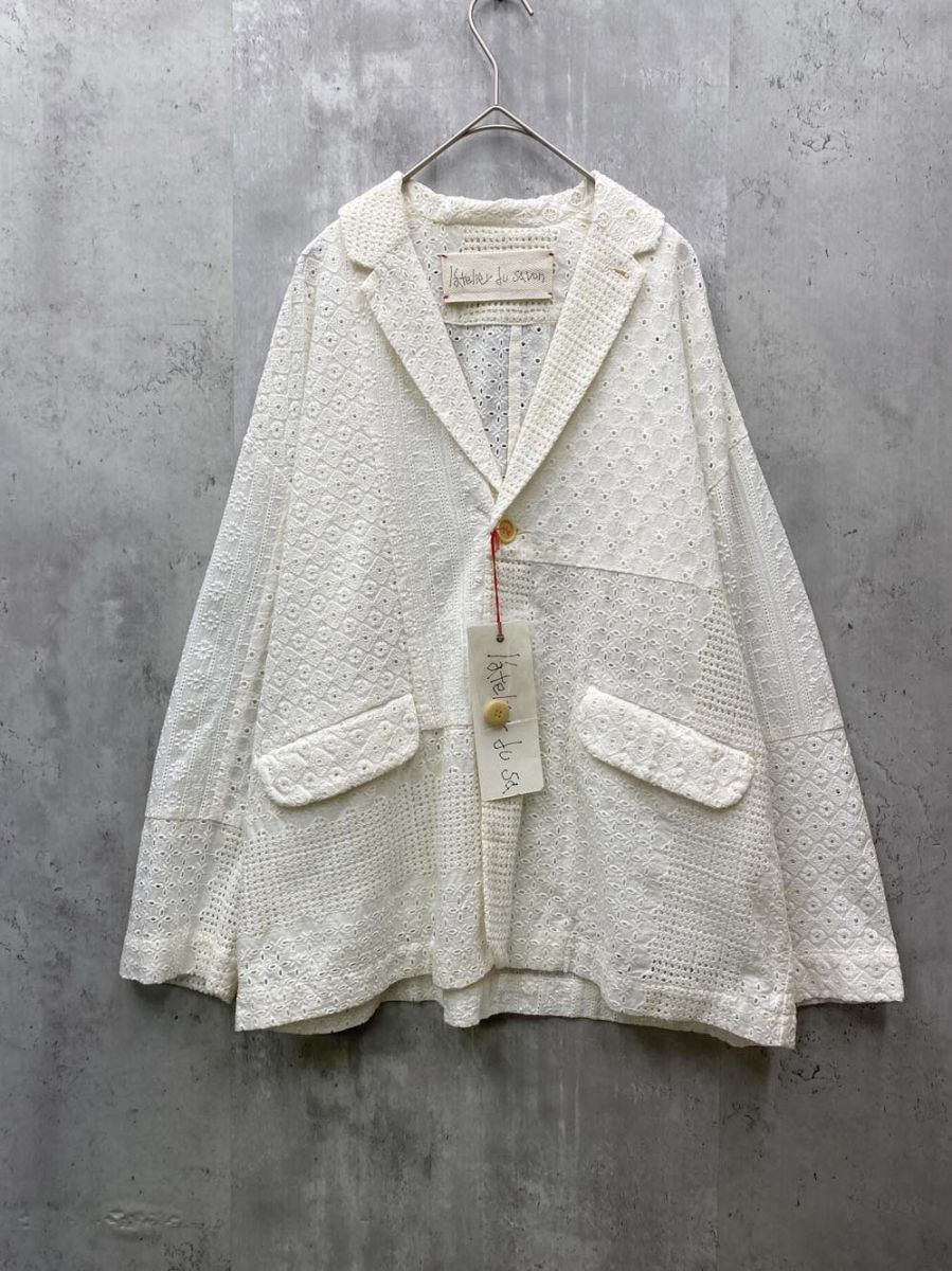訳あり新品 l'atelier du savon アトリエドゥサボン コットン100% 総レース ジャケット sizeF/オフホワイト ■◇◎レディース