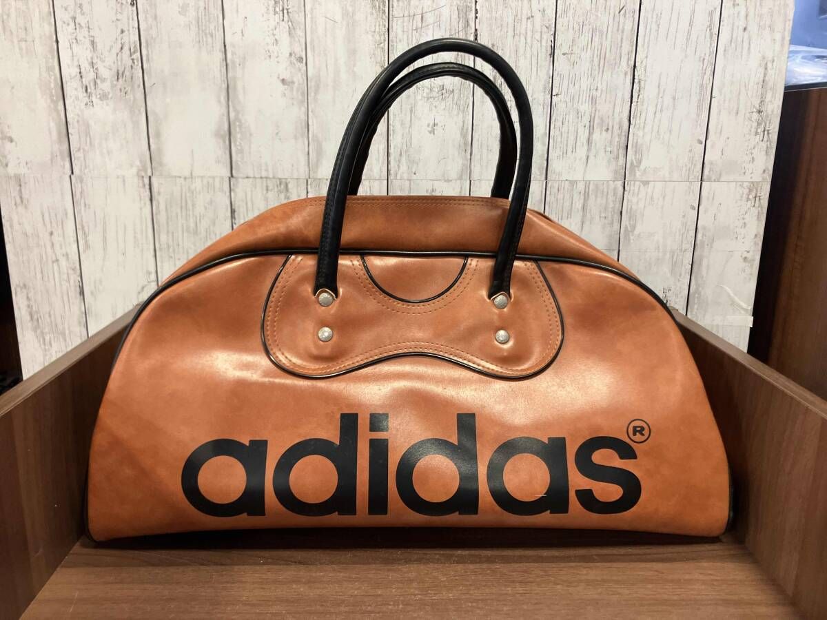 adidas アディダス 70s 80s ボストンバッグ ブラウン レザー シミ 傷 カビ YKK 日本製 折り畳み可能 ヴィンテージ