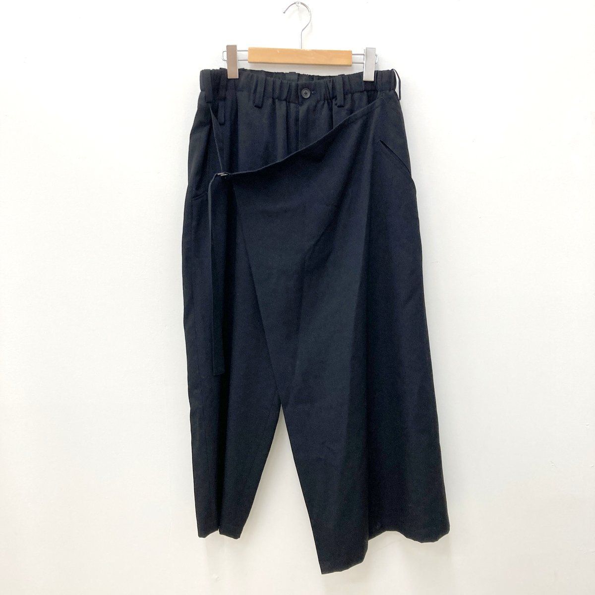 Yohji Yamamoto POUR HOMME ヨウジヤマモト プールオム ラップパンツ シワギャバ HC-P25-100 サイズ3 M相当 ブラック ボトム ★SS185
