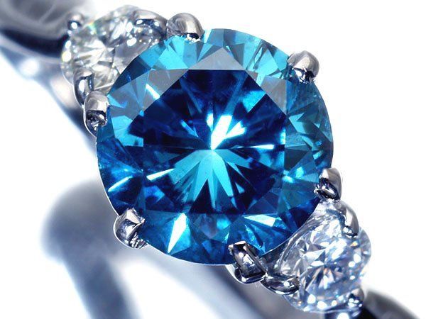【ジュエリー極】極上の輝き 超大粒上質１粒ブルーダイヤモンド1.217ct＆脇ダイヤ0.21ct 超高級Pt900リング h8523iul【送料無料】