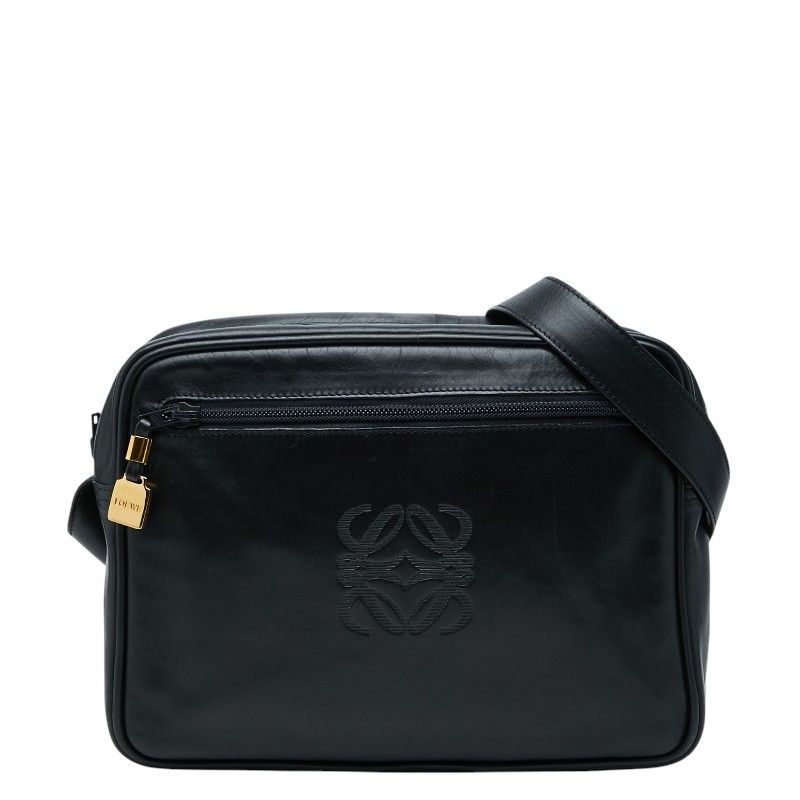 ロエベ アナグラム 斜め掛け ショルダーバッグ ブラック レザー レディース LOEWE【1-0268475】