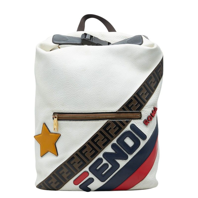 フェンディ × FILA フェンディマニア ズッカ リュック バックパック ホワイト マルチカラー レザー レディース FENDI【1-0268686】