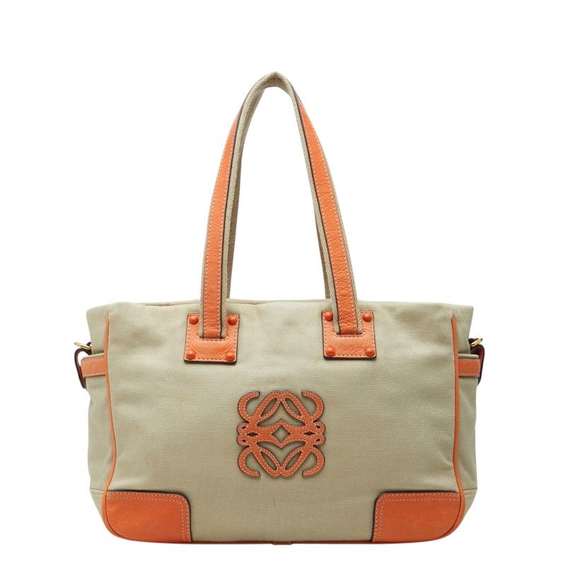 ロエベ アナグラム トートバッグ ショルダーバッグ 340712 ベージュ オレンジ キャンバス レザー レディース LOEWE【1-0269869】