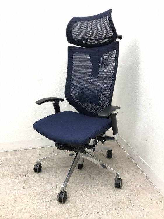 【中古品】オカムラ 可動肘付バロンチェア CP82BS ブルー