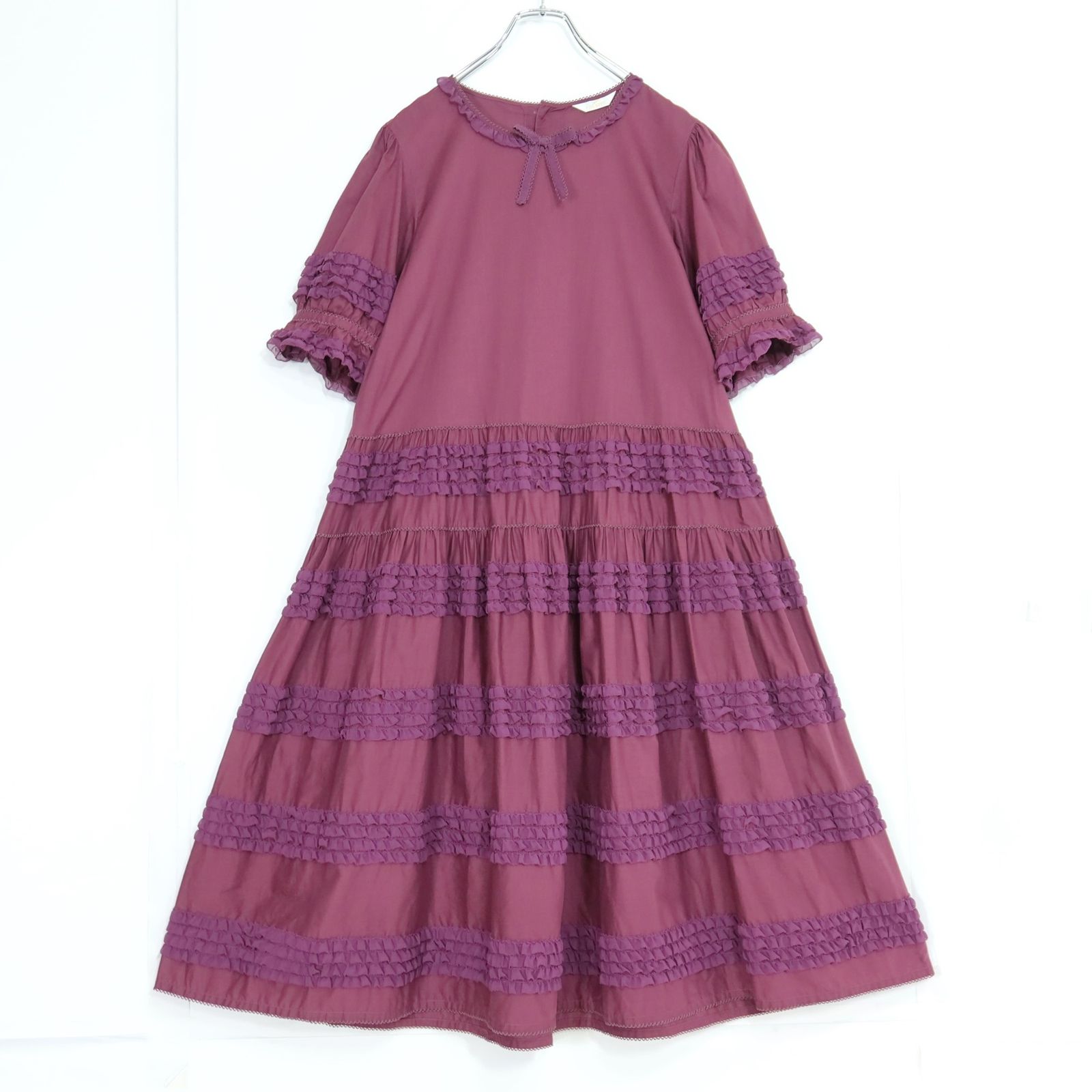 極美品】ピンクハウス☆配色フリル使い♪ローンワンピース ボルドー系