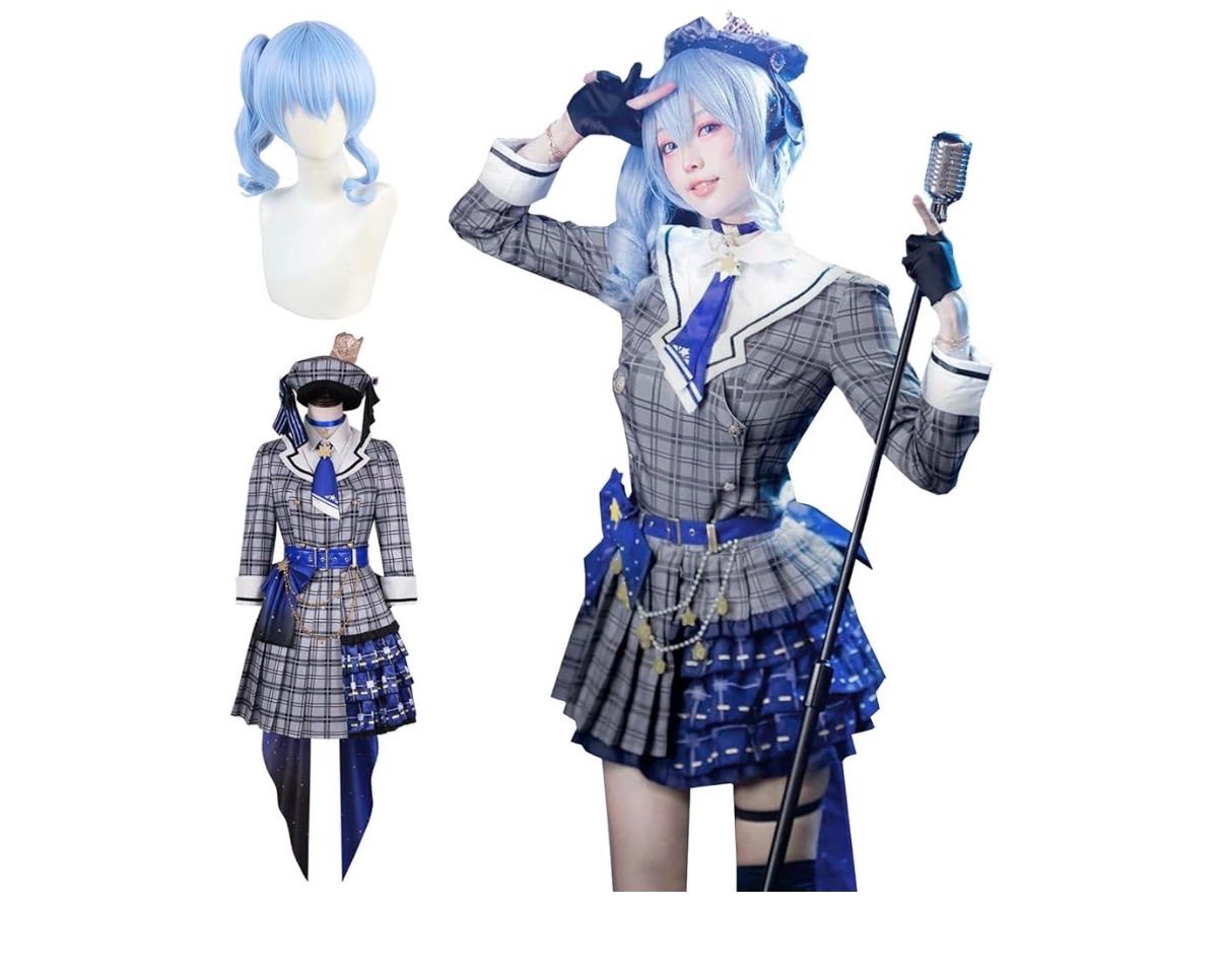 星街すいせい コスプレ ウィッグ付き Vtuber コスプレ衣装 大人用 仮装 文化祭 イベント Live2D コスチューム ステージ服 (星街すいせい ウィッグ付き, M)