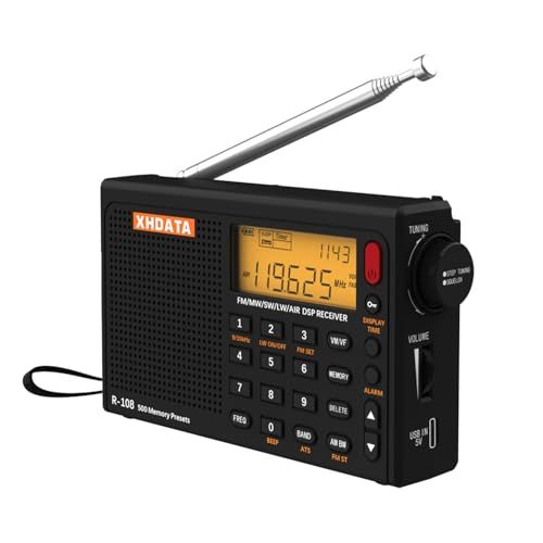 XHDATA R108 小型短波ラジオ BCLラジオ ポータブル 高感度受信 FM/AM/LW/SW/エアバンド ワイドFM対応 航空無線 USB Type-C充電式 電池式 DSPレシーバー LCD アウトドア 両親への贈り物(黒い)as 410d3137