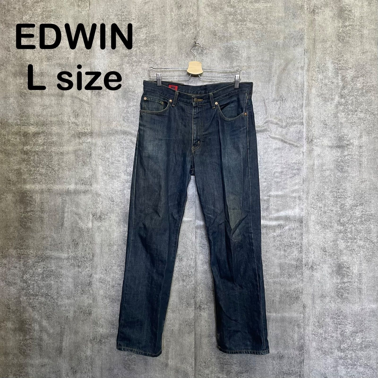【k-459】EDWIN エドウィン 503 赤耳 セルビッジ デニムパンツ 濃紺 インディゴ 日本製 ストレート ジーンズ 00s Y2K アメカジ 古着 ヴィンテージ デニム ワーク ヒゲ ハチノス 色残り メンズ Lサイズ コットンデニム ロングレングス
